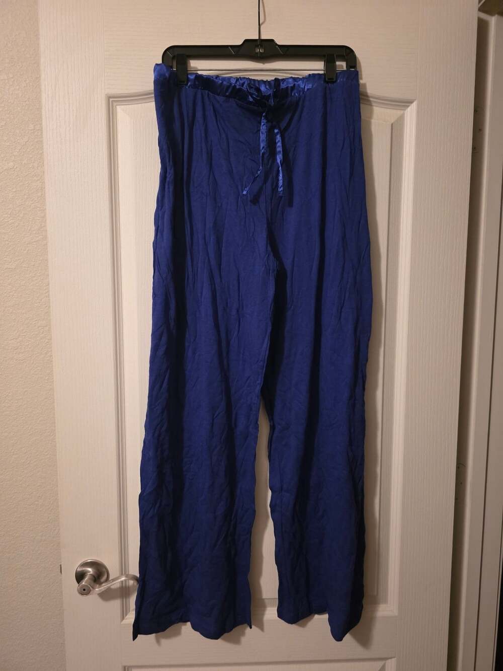 Nouveau By Pajama Drama Lounge Pants Size 3X Blue Satin Drawstring Style